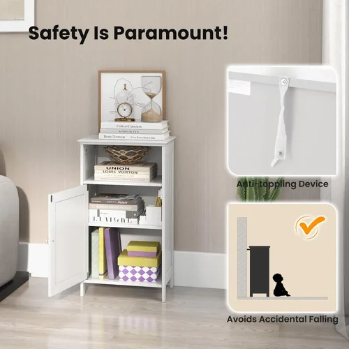 Miniatura 8 de Tangkula - Armario de almacenamiento para baño, organizador lateral de piso independiente de madera con puerta única y estante ajustable, pequeño