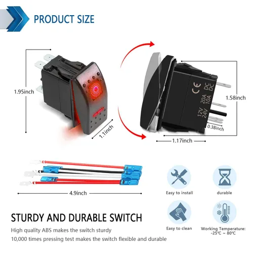 Miniatura 3 de FXC Interruptor basculante SPDT de 3 posiciones de 7 pines láser encendido/apagado/encendido luz LED roja 20A/12V 10A/24V interruptor de palanca