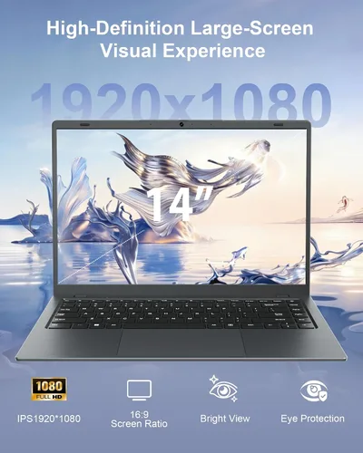 Miniatura 5 de Computadora portátil de 14 pulgadas, 12 GB de RAM y 256 GB SSD, procesador Pentium Gold 6500Y (hasta 3.4 GHz), pantalla IPS FHD, batería de 38 Wh