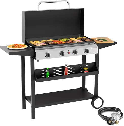 Miniatura 14 de SKOK Parrilla de gas de 3 quemadores con campana, parrilla de propano para exteriores de 25.6 pulgadas, parrilla de gas portátil con parte superior