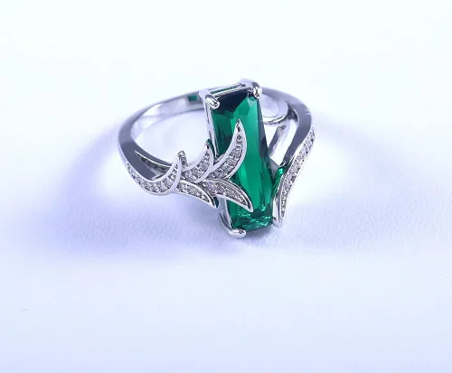 Miniatura 3 de Anillo de plata de ley 925 para mujer, con incrustaciones de topacio cuadrado, circonita y esmeralda, anillo de compromiso con piedras preciosas