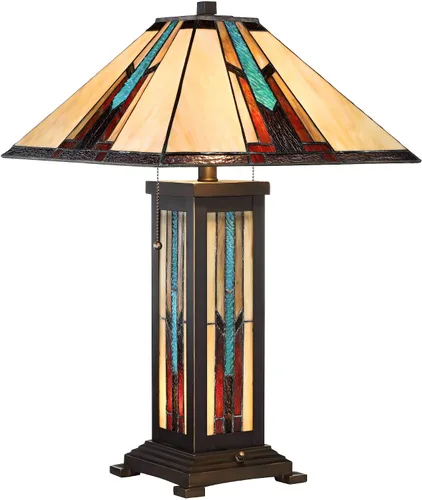 Miniatura 2 de Robert Louis Tiffany Ranier Mission - Lámpara de mesa estilo Tiffany de 3 vías con atenuador de mesa y luz nocturna de 25 pulgadas, pantalla