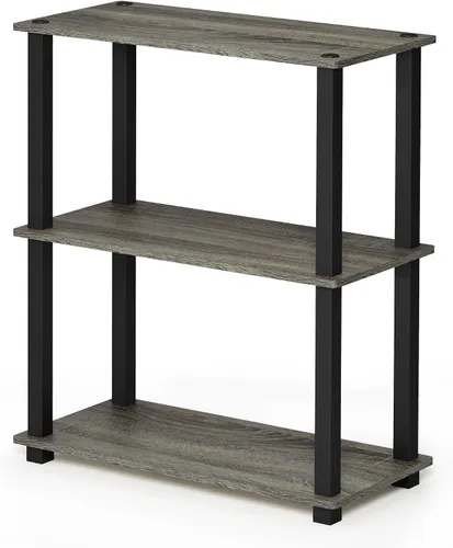 Miniatura 5 de Furinno Turn-S-Tube - Estantería multiusos compacta de 3 niveles, paquete de 2 unidades, roble francés, gris/negro Roble Francés/Negro
