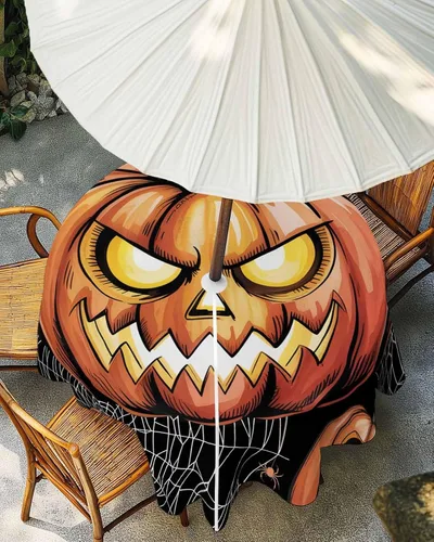 Miniatura 3 de Manteles de Halloween para exteriores con agujero para paraguas y cremallera, diseño de fantasma, acuarela de terror, fantasma, impermeable