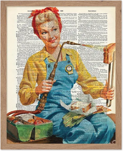 Poster Master Póster de Arte del Diccionario - Impresión Retro de Mujer Soldadora - Arte de Sándwich de Queso a la Parrilla - Regalo para Ella,