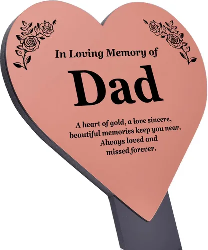 DAD Heart Memorial Remembrance - Placa acrílica metálica plateada/dorada/cobre, impermeable, para exteriores, marcador de tumba, homenaje, marcador