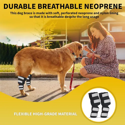 Miniatura 6 de AGON® Par de soporte de hockey para perros con cuerdas de metal y envolturas reflectantes, correas de compresión para la pierna trasera canina