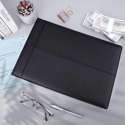Miniatura 3 de Antner Carpeta de cheques de negocios de 7 anillos para cheques comerciales, capacidad de 600 cheques, cubierta de piel sintética con bolsa con Negro