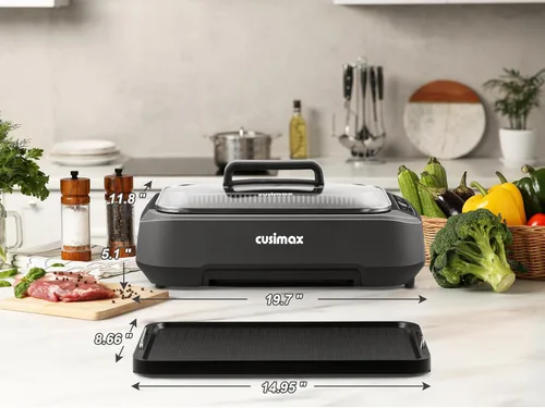 Miniatura 7 de CUSIMAX Parrilla sin humo, parrilla eléctrica para interiores, parrilla BBQ coreana de 1500W con parrilla extraíble antiadherente/placa de plancha