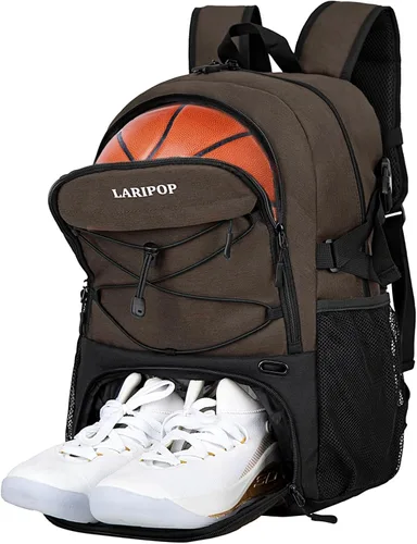 LARIPOP Basketball Backpack with Ball Compartment - Ventilated Shoe Pocket Fits US Size 15, Water Resistant 30L Sports Bag for Men Women Teen