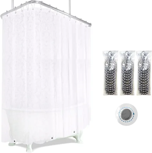 Miniatura 6 de Cortina de Ducha para Bañera con Patas Garra, Forro de Damasco Floral Todo Alrededor Extra Ancha 180x70 Pulgadas, Cortina de Baño Resistente