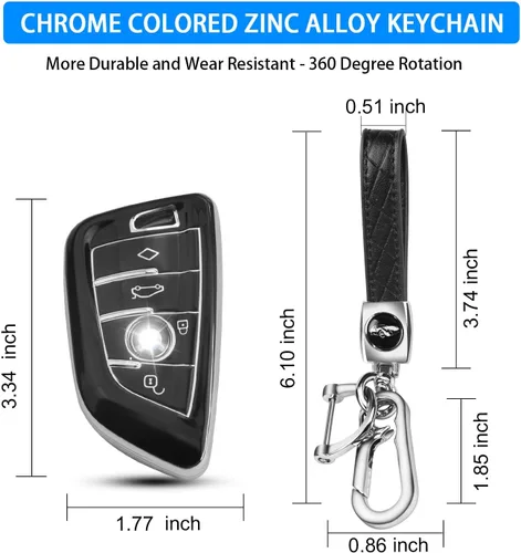 Miniatura 3 de QBUC Funda para llavero BMW con llavero de cuero, para BMW 2 5 6 7 Series X1 X2 X3 X5 X6 X7 Premium Soft TPU Llavero Holder (1-Negro)