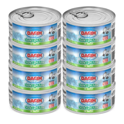 Dagim Atún ligero en trozos en agua – Atún enlatado – 5 oz. Kosher para Pascua, paquete de 8