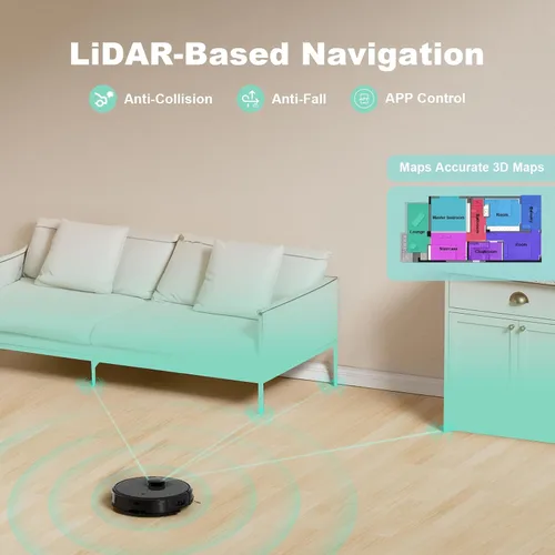 Miniatura 7 de TECBOT S3 PRO - Aspiradora robótica y trapeador, navegación LiDAR, 150 minutos de funcionamiento y succión de 4,000 Pa, robot aspirador de carga