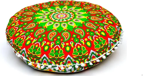 Miniatura 22 de Funda de almohada redonda con diseño de mandala, para asiento, otomano, con pompones, hippie, decorativo, bohemio, indio, de 22 pulgadas