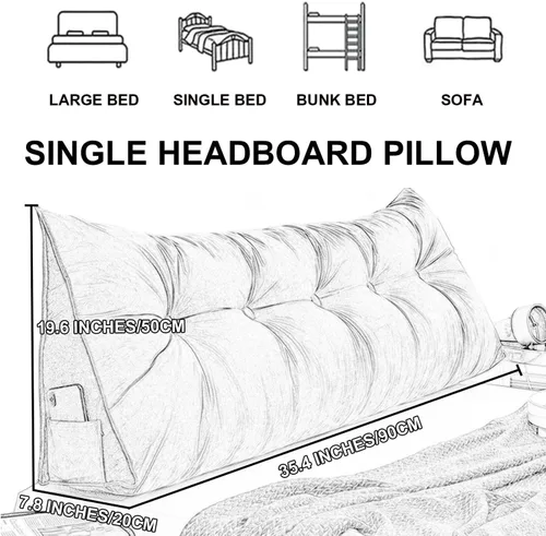 Miniatura 6 de Almohada de pared triangular con botones copetudos, cojín de apoyo de lectura, almohada de cama de lectura suave, color sólido, soporte para cuello
