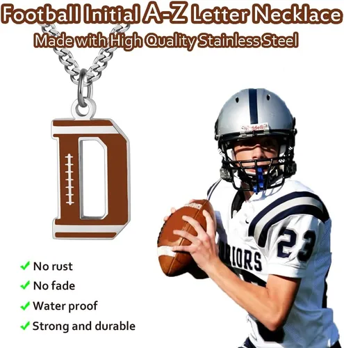 Miniatura 2 de AIAINAGI Collar de letras de fútbol Colgante de fútbol para hombre, cadena de plata de acero inoxidable, regalo personalizado de 22 pulgadas