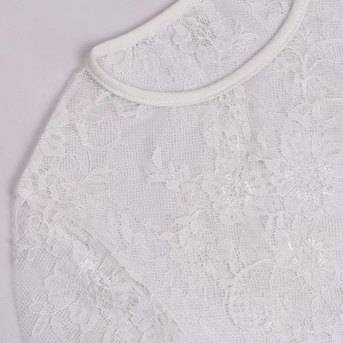 Miniatura 6 de Blusa corta de malla transparente para mujer, camiseta sexy con encaje y bordado