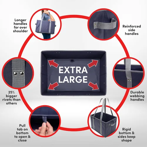Miniatura 5 de BAG-THAT! Paquete de 4 bolsas reutilizables para comestibles, bolsas de compras tipo tote grandes y resistentes para comestibles con asas plegables