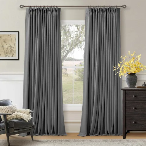 Miniatura 98 de Juego de 2 paneles de cortinas plisadas negras de 80 pulgadas para sala de estar, cortinas plisadas de lino con forro de 80 pulgadas de largo, 100%