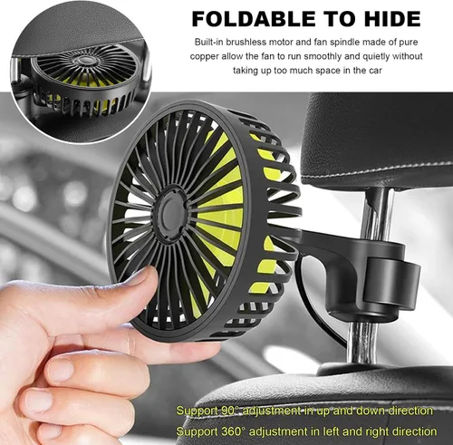 Miniatura 5 de Ventiladores USB para asiento de auto para el asiento trasero, ventilador de enfriamiento giratorio de 360° de viento fuerte con 3 velocidades