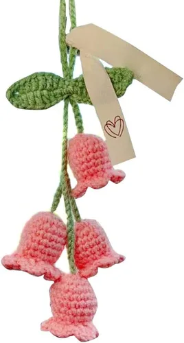Miniatura 3 de Surakey Lindo colgante Campanula flor ganchillo punto Convallaria espejo espejo espejo interior coche espejo retrovisor cordón de algodón colgante