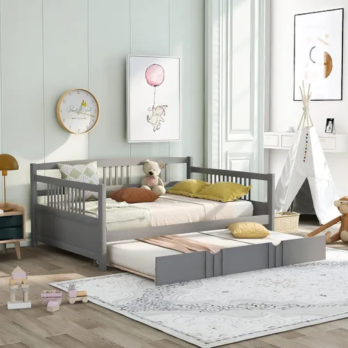 Miniatura 11 de Polibi Sofá cama de tamaño individual con dos cajones, marco de sofá cama de madera con rieles para sala de estar, dormitorio, color espresso