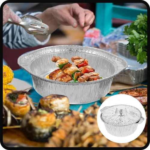 Miniatura 6 de Macetas desechables de aluminio con tapas, 12 unidades, 135.3 fl oz, plateadas, sin recubrimiento, aptas para horno y estufa, incluye tapas
