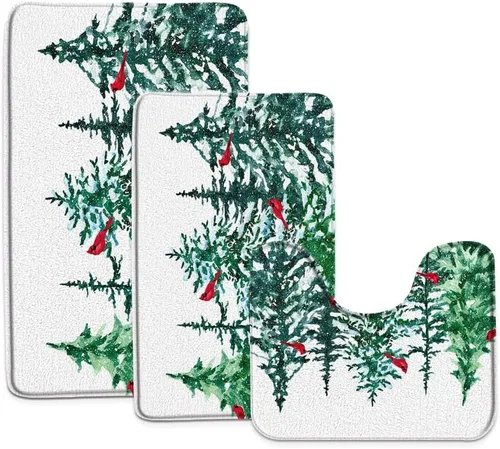 Miniatura 28 de GCTNBJL Juego de 3 alfombrillas de baño de Feliz Navidad, muñeco de nieve, copo de nieve, ramas, árbol, corazón, invierno, vacaciones, rústico