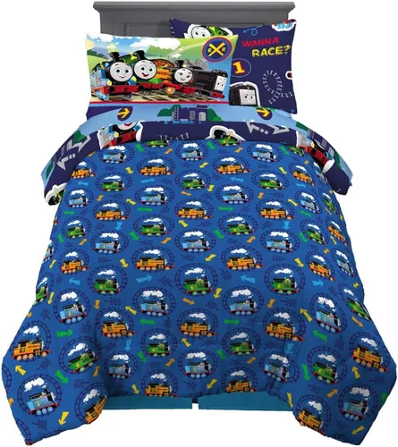 Miniatura 2 de Franco Thomas & Friends - Juego de ropa de cama supersuave para niños, edredón y sábanas con funda de almohada, 5 piezas, tamaño individual, Thomas