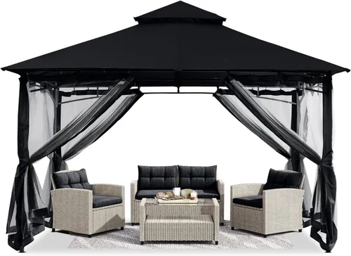 Miniatura 18 de ABCCANOPY Gazebos para patios de 10 x 10 pulgadas, kiosco con marco de acero para exteriores con mosquitera para césped, patio trasero, jardín