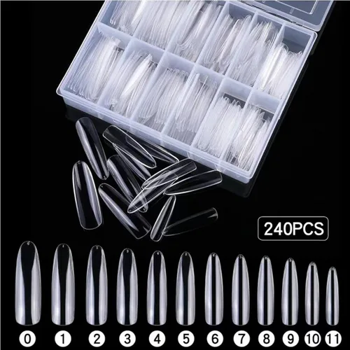 Miniatura 5 de LoveOurHome 240 puntas de uñas postizas XL de acrílico transparente en forma de almendra, uñas de cobertura completa, uñas postizas extralargas