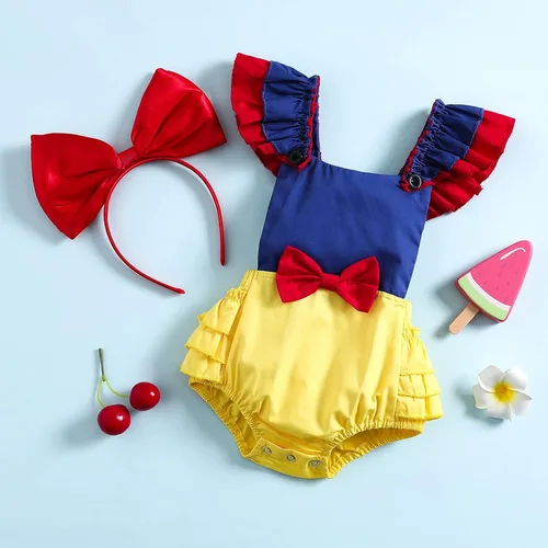 Miniatura 2 de Gaono Mameluco de princesa para recién nacido, con cuentos de hadas, para cumpleaños, con volantes, sin mangas, con lazo y diadema