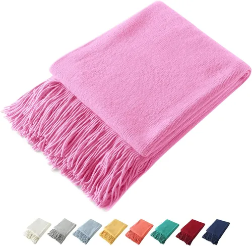 Miniatura 25 de Homiest - Manta decorativa de punto con flecos, manta ligera y suave tejida de acrílico con borlas para sofá, sillón, cama