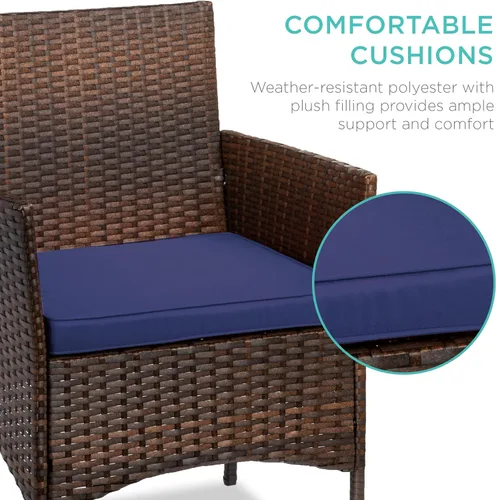 Miniatura 4 de Best Choice Products Juego de 3 piezas de mimbre para conversación al aire libre, muebles de patio que ahorran espacio para jardín con mesa
