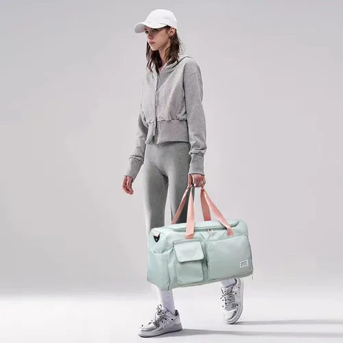Miniatura 108 de Pequeña bolsa de gimnasio para mujer, bolsa de viaje con compartimento para zapatos