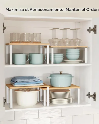 Miniatura 4 de SONGMICS Estante organizador de gabinete, juego de 4 estantes de encimera de cocina, almacenamiento de cocina, estante de especias, apilable, Blanco