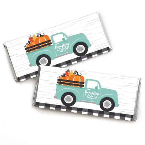 Big Dot of Happiness Happy Fall Truck – Envoltura de barra de caramelo cosecha calabaza regalos de fiesta – Juego de 24