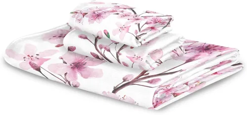 Miniatura 8 de Pfrewn Juego de 3 toallas de baño con diseño de flores de cerezo con flores de cerezo, toallas de baño suaves y absorbentes, toallas de mano