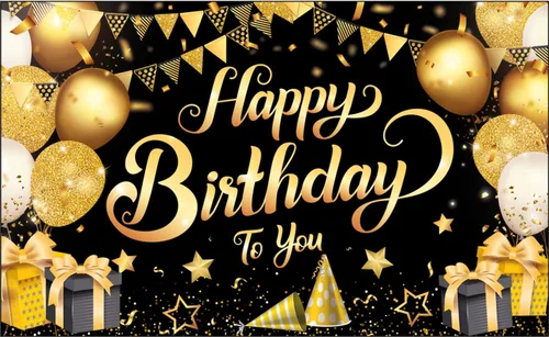 KatchOn, Cartel de feliz cumpleaños negro y dorado – Xtragrande de 72 x 44 pulgadas | Decoraciones de cumpleaños para mujeres, hombres, niños y