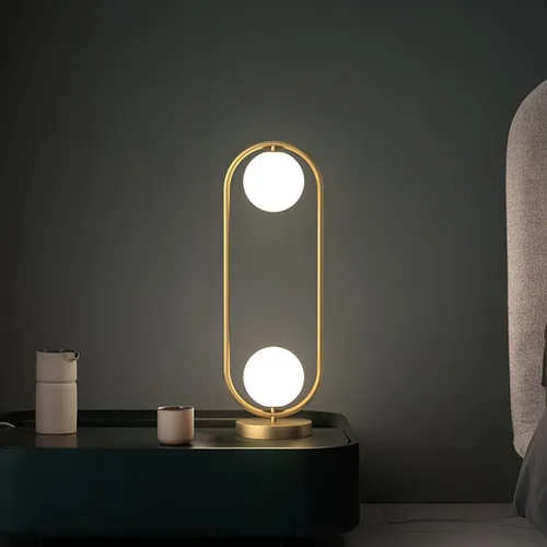 Miniatura 3 de Lámpara de mesa de cristal de 2 luces, lámpara de escritorio de latón dorado con cable enchufable, lámpara de lectura moderna de mediados de siglo