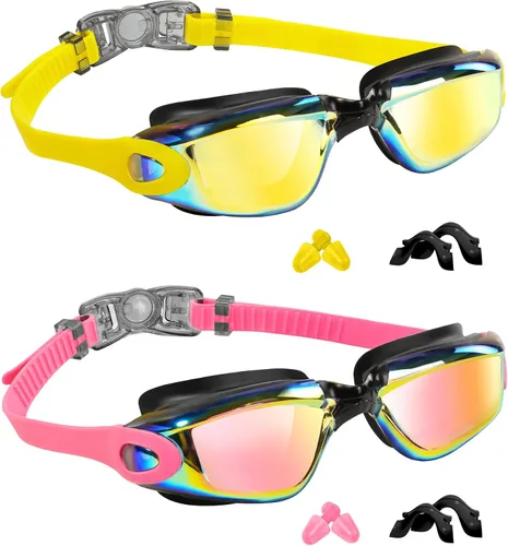 Miniatura 8 de EverSport Gafas de natación para niños, paquete de 2 gafas de natación para niños y adolescentes, gafas de natación antivaho anti-UV para jóvenes