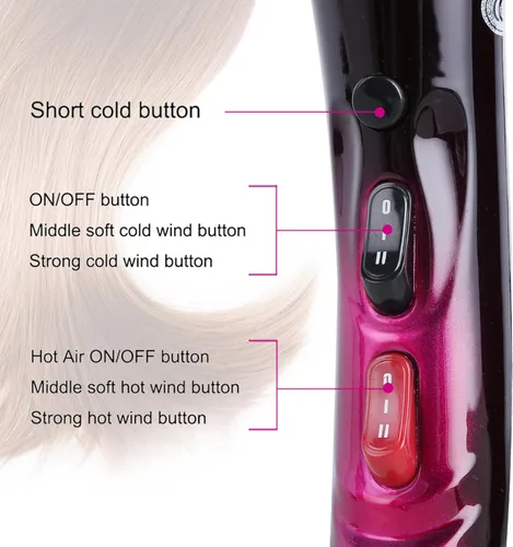 Miniatura 4 de Secador de pelo iónico con motor de 3500 W, 3 ajustes de calor/2 velocidades, 2 boquillas, 1 difusor para uso profesional en el salón de belleza
