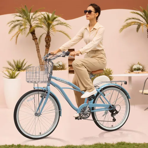 Miniatura 5 de ACEGER Girls Bike with Rattan Basket for 10+ Years, 24" 26" 1 & 7 Speed Comfort Commute Bicycle, Included Dual Brakes & Seat Rack, Adjustable