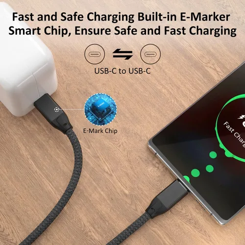 Miniatura 3 de UseBean Cable USB C a USB C de 100 W, 0.6 pies, USB 3.2 Gen 2X2 20 Gbps de transferencia de datos tipo C, cable de carga PD de carga rápida, cable