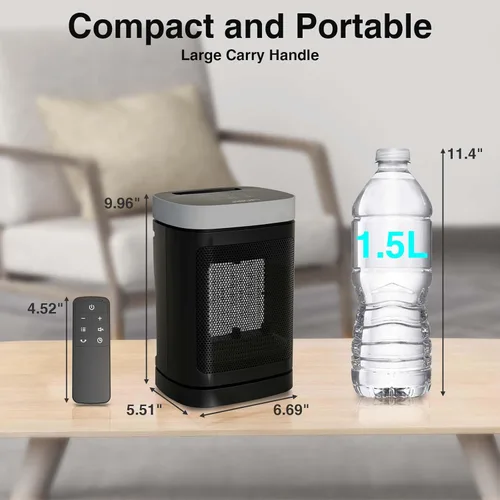 Miniatura 7 de Calentador de espacio portátil pequeño para uso en interiores, con función de rotación de 70°, calentador eléctrico JIBUFI PTC de 1500 W