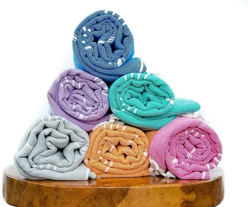 Miniatura 30 de HAVLULAND Juego de 6 toallas turcas de playa, auténtico Hamam Peshtemal, 100% algodón turco, de gran tamaño de 72 x 40 pulgadas, sin arena
