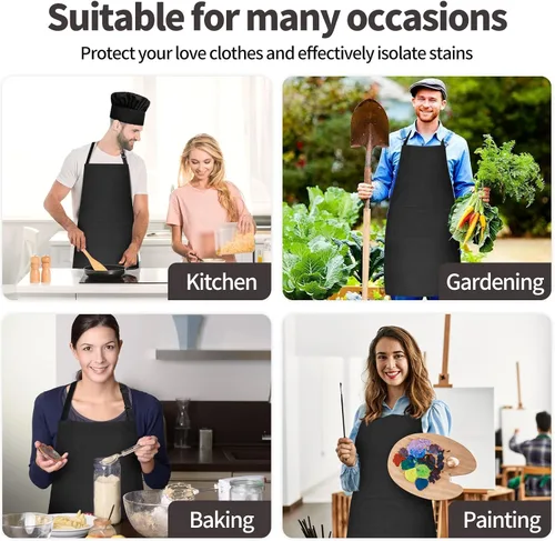 Miniatura 6 de Juego de delantal y sombrero de chef, sombrero de chef y delantal de cocina con bolsillos delanteros para adultos