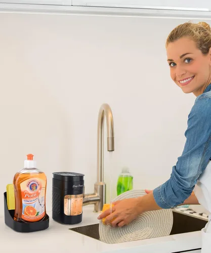 Miniatura 3 de Dispensador de jabón para platos de cocina con soporte para esponja, juego de dispensador de bomba de jabón para lavavajillas 3 en 1 para encimera
