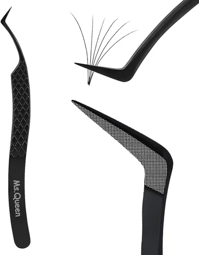 Miniatura 16 de Ms.Queen Pinzas para extensiones de pestañas, pinzas de fibra para volumen y extensiones de pestañas individuales, color negro
